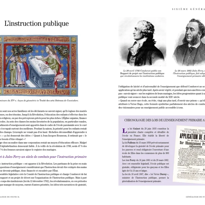 Double page d'un beau livre généalogique par GSN Communication